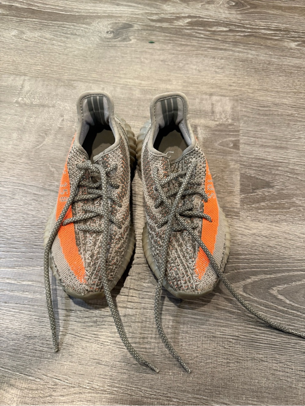 Yeezy Kids Gray Knit Sneakers with Bright Orange Stripe